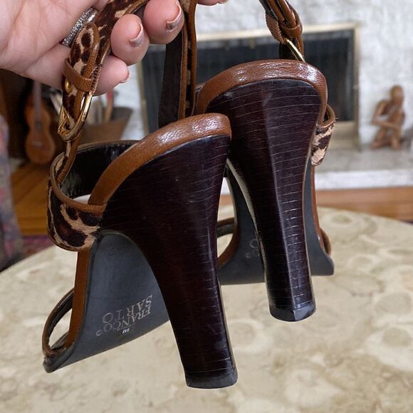 Franco Sarto Cheetah Leopard Print Pony Hair Strappy  Heeled Sandals - Picture 8 of 13